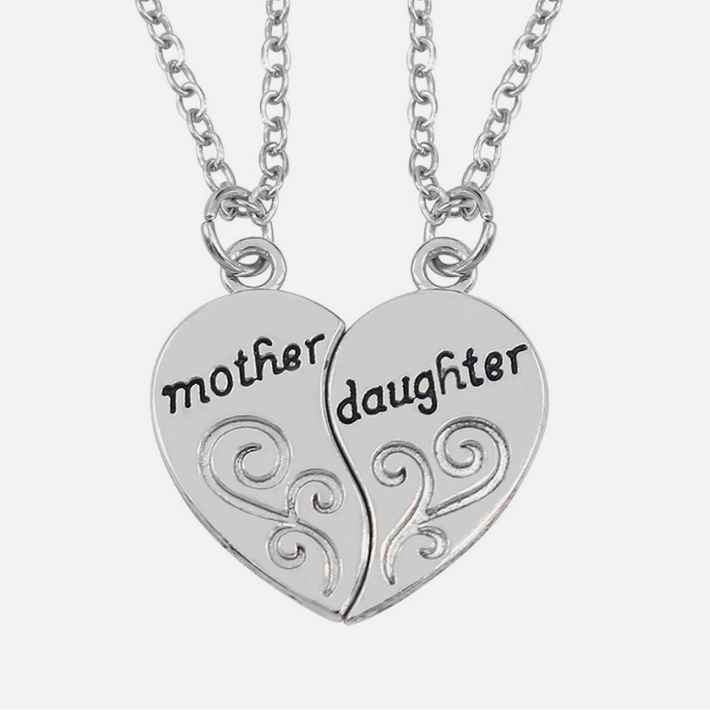 Silver Mother Daughter Heart Necklace